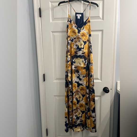 Nicole Miller Strapless Dress with Blue and Gold Floral Pattern - Picture 3 of 7